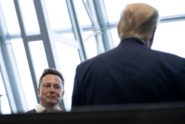 <p>Elon Musk talks with Donald Trump in Florida in 2020. The Tesla CEO and X owner has endorsed the former president’s 2024 campaign</p>