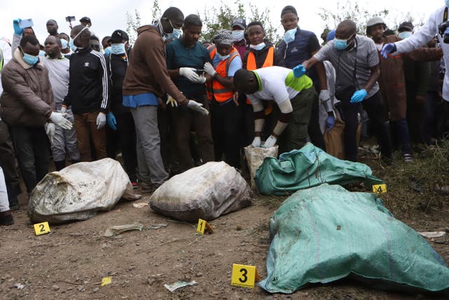 <p>Sacks contaning human remains found at a dumpsite in Nairobi, Kenya, on 13 July 2024</p>