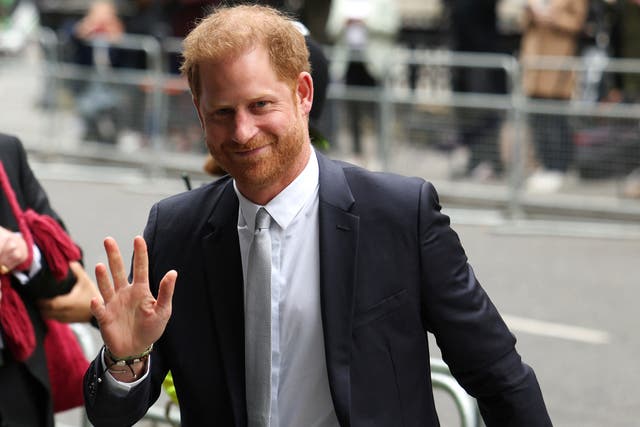 Britain’s Prince Harry, Duke of Sussex, waves as he arrives to the Royal Courts of Justice, Britain’s High Court, in central London on 7 June, 2023.