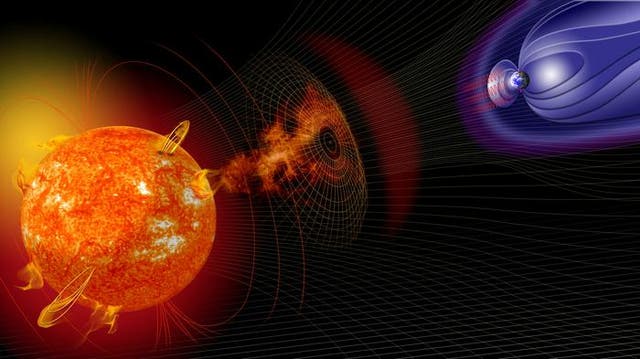 <p>Illustration of events on the sun changing the conditions in Near-Earth space</p>