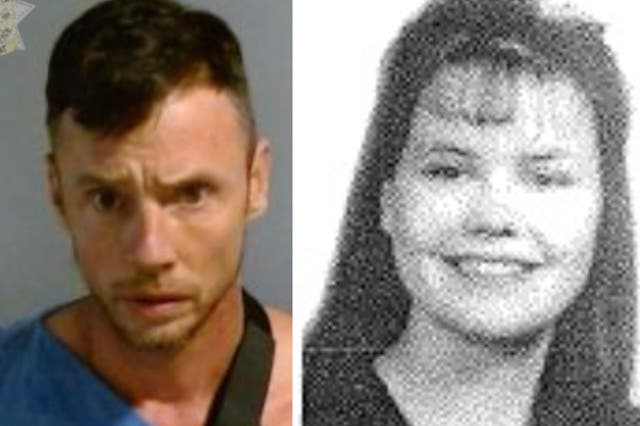 <p>Christopher Wolfenbarger (left) has been arrested for the 1999 murder of his wife, Melissa Wolfenbarger (right)</p>