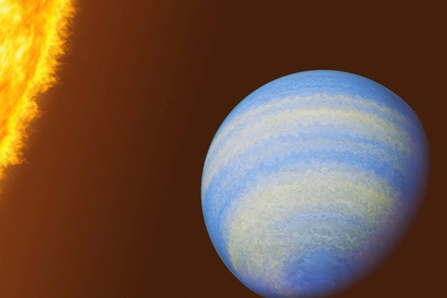 <p>An artist’s concept of the planet  HD 189733b, located 64 light-years from Earth</p>