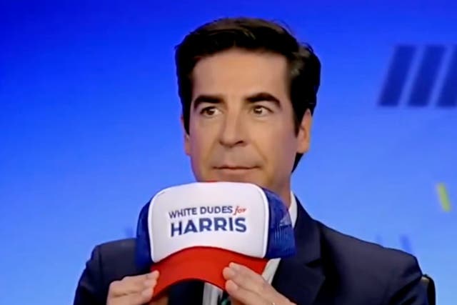 <p>Jesse Watters compared the merch to a rip-off version of Donald Trump’s red Maga hat </p>