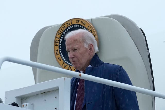 <p>President Joe Biden walks down the steps of Air Force One at Delaware Air National Guard Base on Thursday to attend an event to thank his campaign staff</p>